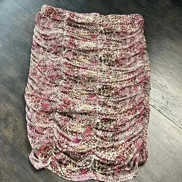 Bebe Ruched Mesh Midi Skirt, Pink Multi Snake Print, Lined, Size XL. NWT! - Picture 7 of 15